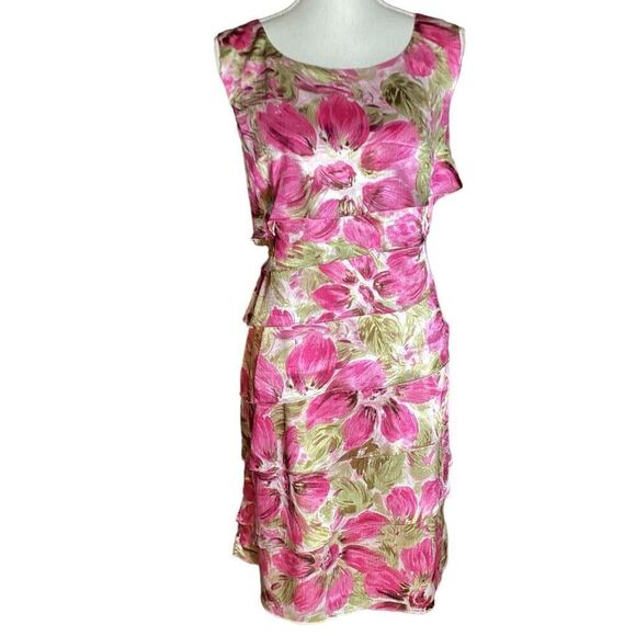 Connected Strapless Hot Pink Fuchsia Floral Tiered Ruffle Layered Cocktail Dress - Picture 12 of 13